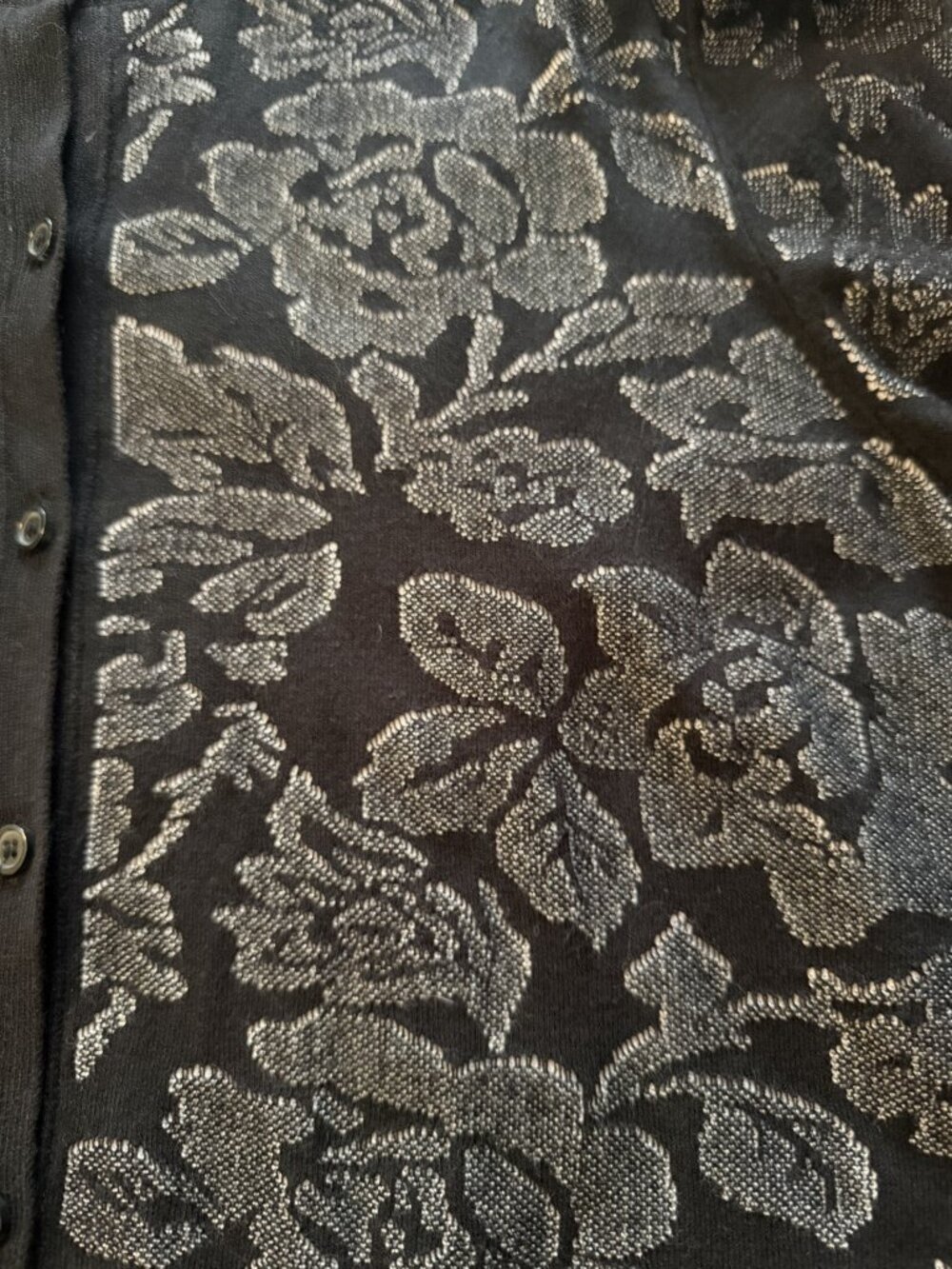 Ann Taylor Black Beige Nude Illusion Floral Button Front Cardigan Sweater XLarge